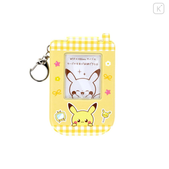 Japan Pokemon Photo Holder Card Case Keychain - Pikachu : Pokepeace Gingham Flip Phone Style - 1