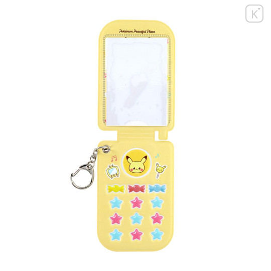 Japan Pokemon Photo Holder Card Case Keychain - Pikachu : Pokepeace Gingham Flip Phone Style - 3