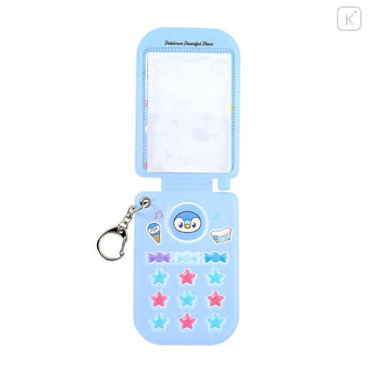 Japan Pokemon Photo Holder Card Case Keychain - Piplup : Pokepeace Gingham Flip Phone Style - 3