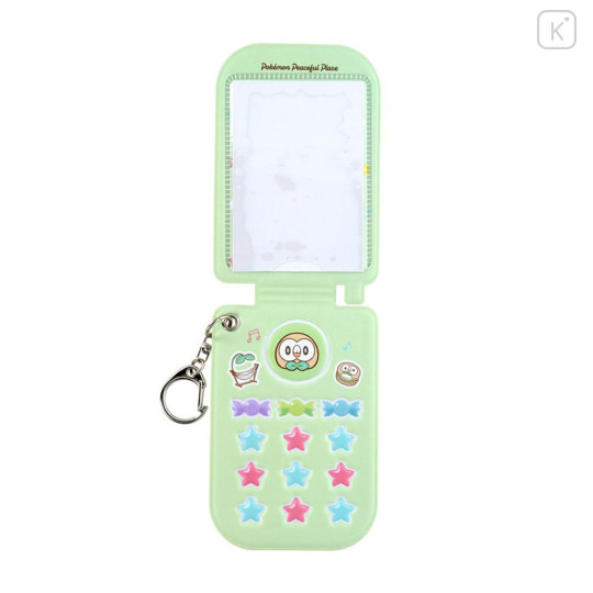 Japan Pokemon Photo Holder Card Case Keychain - Rowlet : Pokepeace Gingham Flip Phone Style - 3