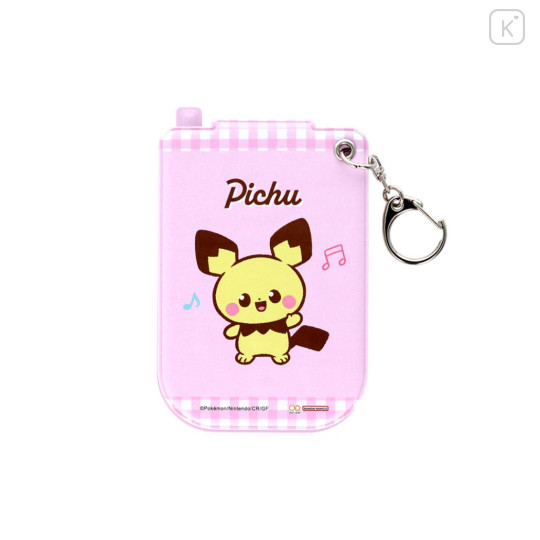 Japan Pokemon Photo Holder Card Case Keychain - Pichu : Pokepeace Gingham Flip Phone Style - 2