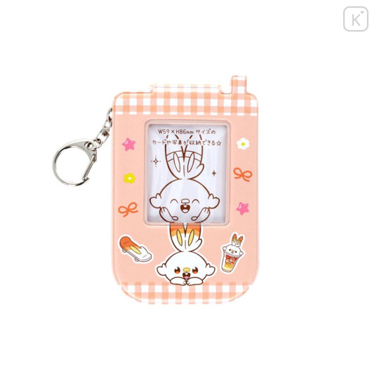 Japan Pokemon Photo Holder Card Case Keychain - Scorbunny : Pokepeace Gingham Flip Phone Style - 1