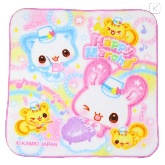 Japan Kamio Mini Towel Handkerchief - Happy March Cat & Rabbit : Heisei Retro - 1