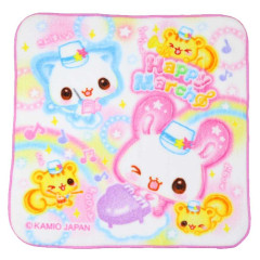 Japan Kamio Mini Towel Handkerchief - Happy March Cat & Rabbit : Heisei Retro