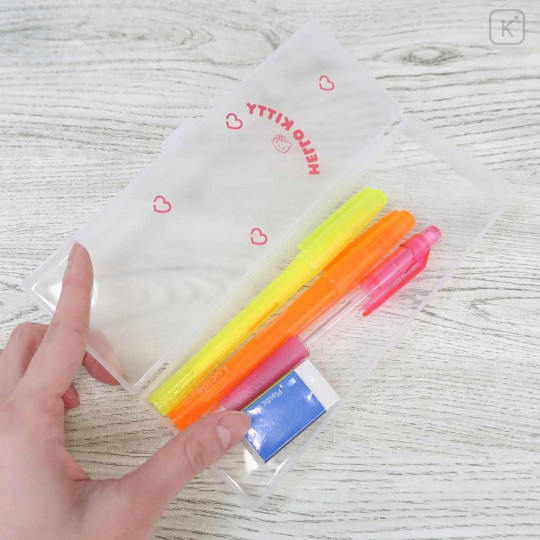 Japan Sanrio Clear Hard Shell Pencil Box - Hello Kitty : Sticker Deco - 2