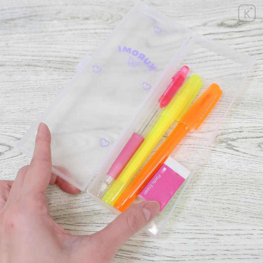 Japan Sanrio Clear Hard Shell Pencil Box - Kuromi : Sticker Deco - 2