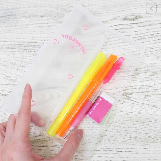 Japan Sanrio Clear Hard Shell Pencil Box - My Melody : Sticker Deco - 2