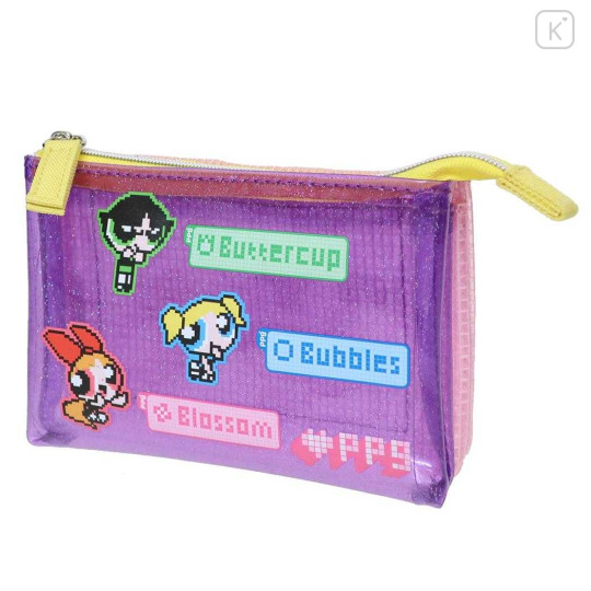 Japan The Powerpuff Girls Clear Cosmetic Pouch - Pixel Triple Compartment Pink Purple - 1