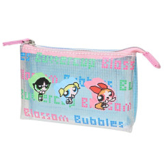 Japan The Powerpuff Girls Clear Cosmetic Pouch - Pixel Triple Compartment Blue Pink