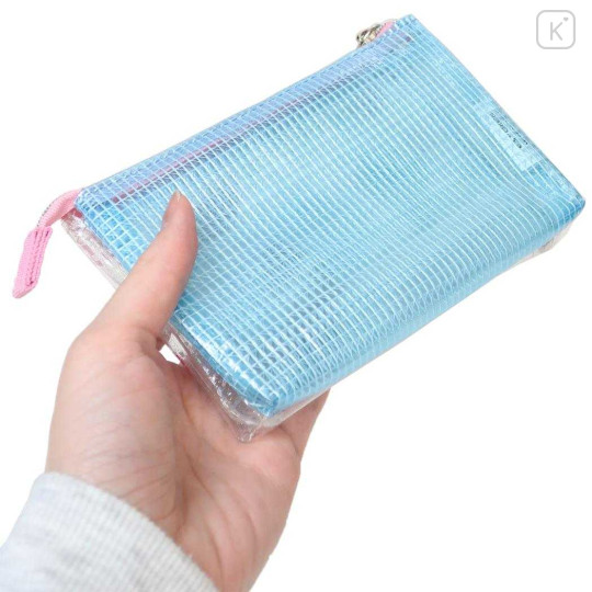 Japan The Powerpuff Girls Clear Cosmetic Pouch - Pixel Triple Compartment Blue Pink - 2