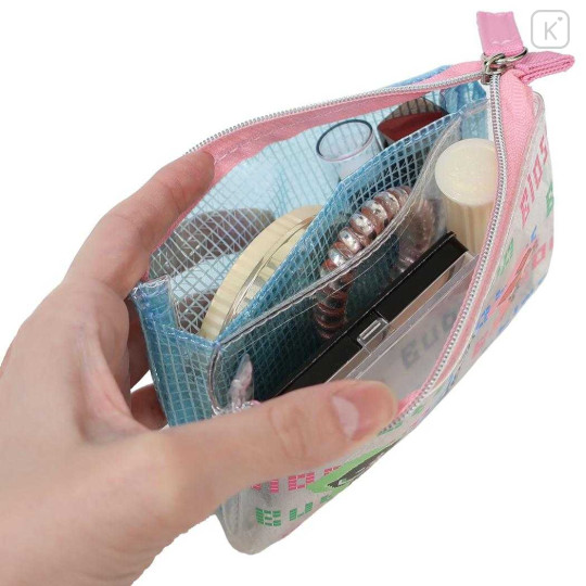 Japan The Powerpuff Girls Clear Cosmetic Pouch - Pixel Triple Compartment Blue Pink - 3