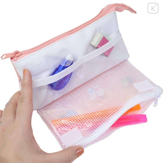 Japan Sanrio Flap Pen Pouch Pencil Case - Characters Hug Pink White - 3