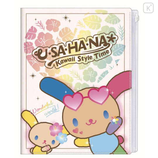 Japan Sanrio Zippered 6 Pocket Clear File - Usahana : Kawaii Style Time - 1