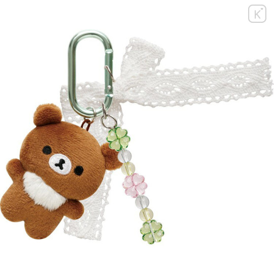 Japan San-X Dangling Tail Mascot Bag Charm - Chairoikoguma (Kogumachan) : Chairoikoguma's Kumakyun Days Clover Carabiner - 1