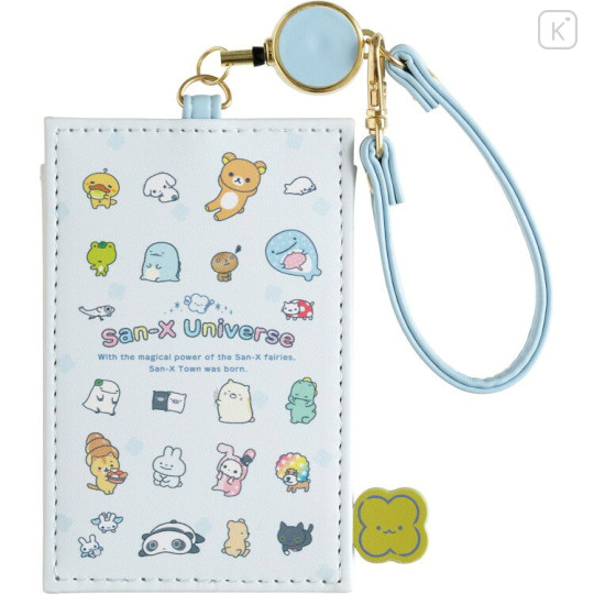 Japan San-X Pass Case Card Holder & Reel - Universe San-X Town Characters Light Blue - 1