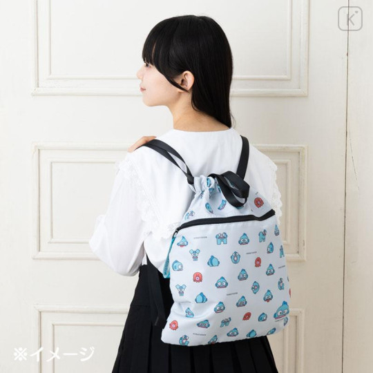 Japan Sanrio Original Gym Sack Knapsack Drawstring Backpack - Hangyodon : Hangyodon & Bad Badtz-Maru Funny Face - 5