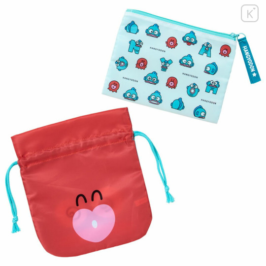 Japan Sanrio Original Pouch & Drawstring Bag - Hangyodon : Hangyodon & Bad Badtz-Maru Funny Face - 2