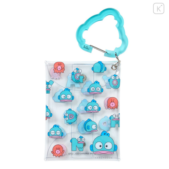 Japan Sanrio Original Clear Multi Case With Carabiner - Hangyodon : Hangyodon & Bad Badtz-Maru Funny Face - 1