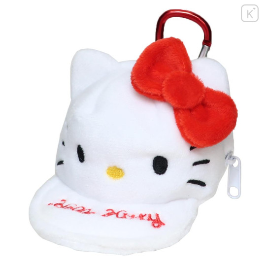 Japan Sanrio Mini Pouch with Carabiner - Hello Kitty : Cap Style White - 1