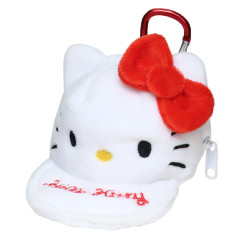 Japan Sanrio Mini Pouch with Carabiner - Hello Kitty : Cap Style White
