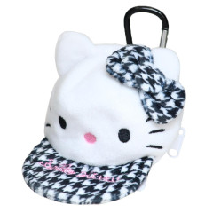 Japan Sanrio Mini Pouch with Carabiner - Hello Kitty : Cap Style Houndstooth
