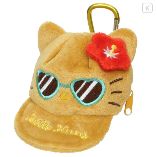 Japan Sanrio Mini Pouch with Carabiner - Hello Kitty : Cap Style Tan Sunglasses - 1