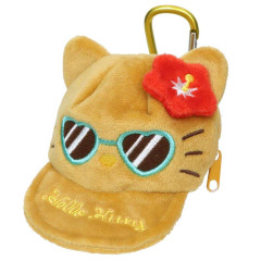 Japan Sanrio Mini Pouch with Carabiner - Hello Kitty : Cap Style Tan Sunglasses