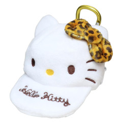 Japan Sanrio Mini Pouch with Carabiner - Hello Kitty : Cap Style Leopard