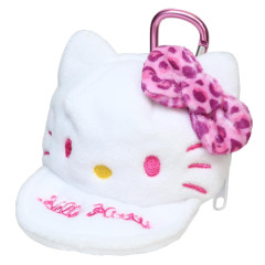 Japan Sanrio Mini Pouch with Carabiner - Hello Kitty : Cap Style Leopard Pink