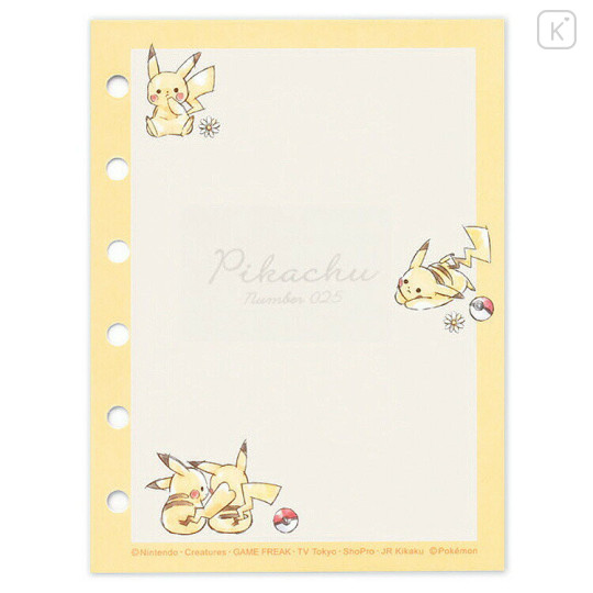 Japan Pokemon 6 Hole Seal Binder Refill - Pikachu : number025 - 1