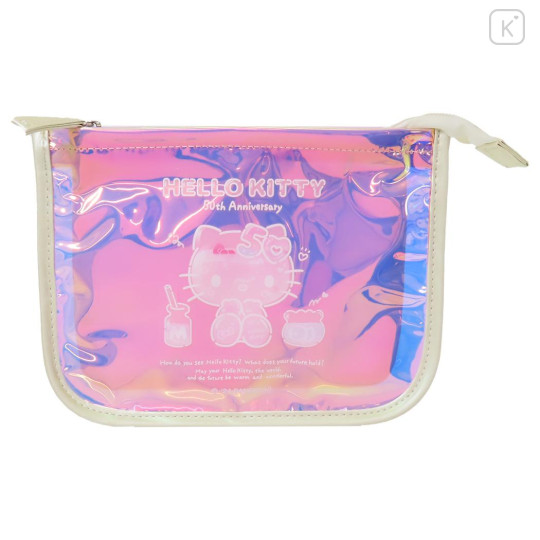 Japan Sanrio Aurora Cosmetic Pouch - Hello Kitty : 50th Anniversary Glossy Milk - 1