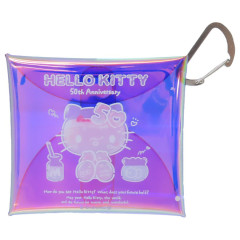 Japan Sanrio Clear Multi Case With Carabiner - Hello Kitty : 50th Anniversary Aurora Glossy Milk