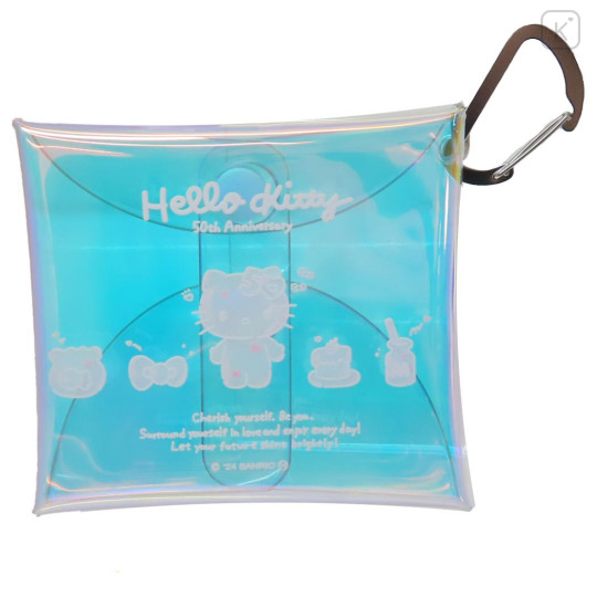 Japan Sanrio Clear Multi Case With Carabiner - Hello Kitty : 50th Anniversary Aurora Glossy Fav - 1