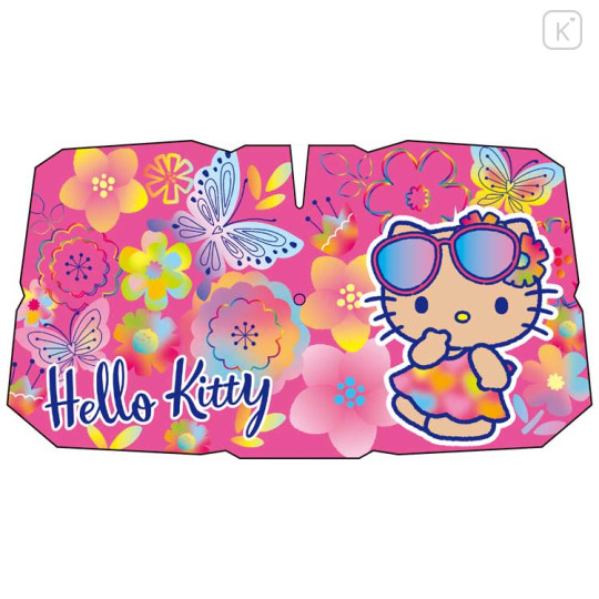 Japan Sanrio Car Sunshade Umbrella M - Hello Kitty : Summer Beach Y2K Tan Pink - 1