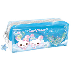 Japan Q-LiA Pen Pouch Pencil Case - Candy Twins Rabbit : Heisei Retro Blue