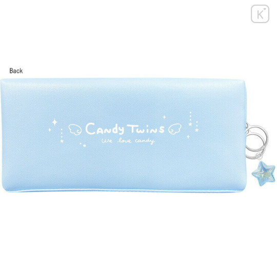 Japan Q-LiA Pen Pouch Pencil Case - Candy Twins Rabbit : Heisei Retro Blue - 2