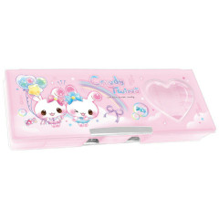Japan Q-LiA Double-opening Pencil Case - Candy Twins Rabbit : Heisei Retro Pink