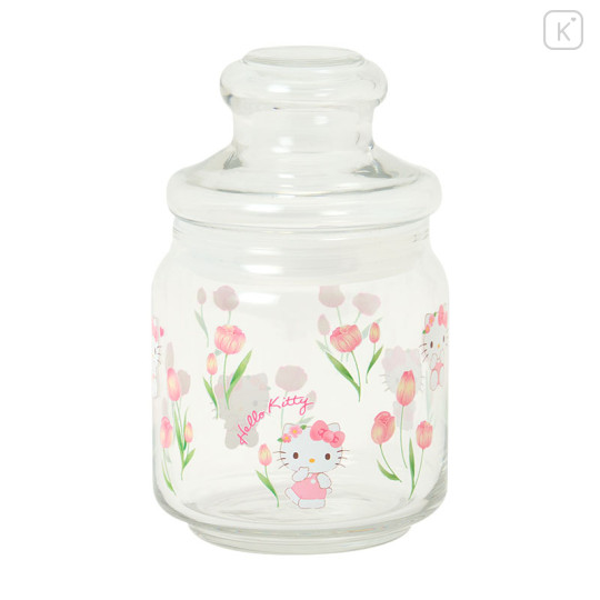 Japan Sanrio Original Jar Glass Canister Storage Case - Hello Kitty : Watercolor Flower - 1