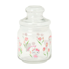 Japan Sanrio Original Jar Glass Canister Storage Case - Hello Kitty : Watercolor Flower