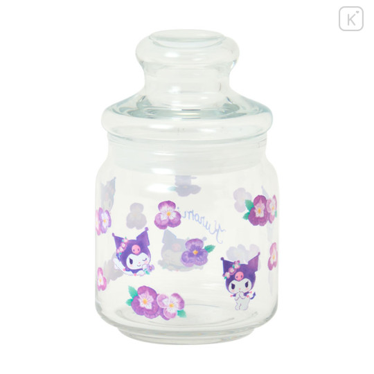 Japan Sanrio Original Jar Glass Canister Storage Case - Kuromi : Watercolor Flower - 2