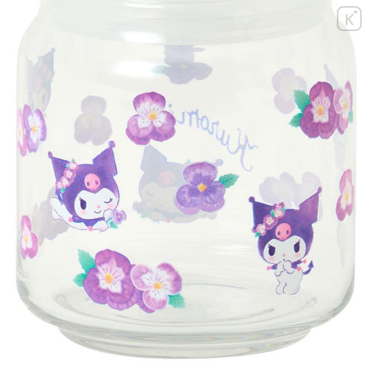 Japan Sanrio Original Jar Glass Canister Storage Case - Kuromi : Watercolor Flower - 5