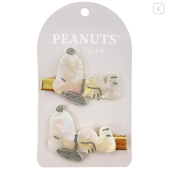 Japan Peanuts Acrylic Hair Clip Set - Snoopy : Relax Shell Holographic - 1