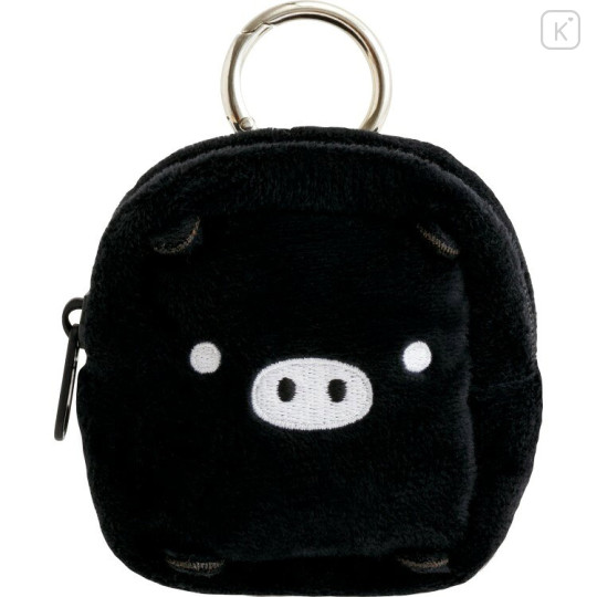 Japan San-x Mini Plush Pouch with Carabiner - Universe San-X Town Monokuro Boo : Smile - 1