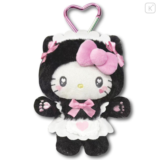 Japan Sanrio Mascot Holder Mini Plush Pouch - Hello Kitty : Nekoneko Maid Black - 1