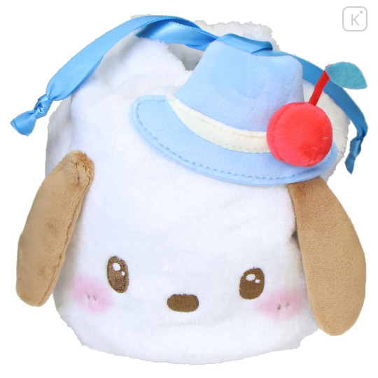 Japan Sanrio Plush Drawstring Bag - Pochacco : Sweet Cakes Collection Strawberry - 1