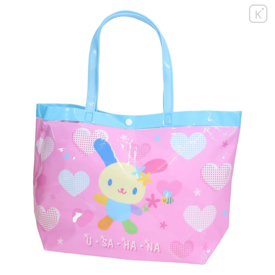 Japan Sanrio Waterproof Vinyl Beach Bag & Pool Tote - Usahana : Heart Pink - 1