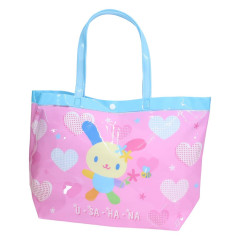Japan Sanrio Waterproof Vinyl Beach Bag & Pool Tote - Usahana : Heart Pink