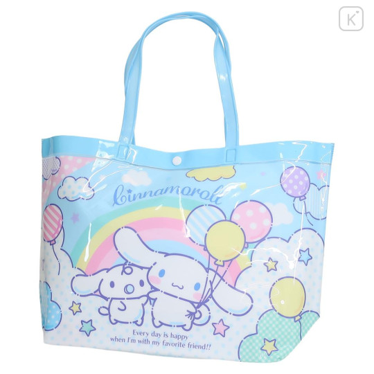Japan Sanrio Waterproof Vinyl Beach Bag & Pool Tote - Cinnamoroll : Sky Party Blue - 1