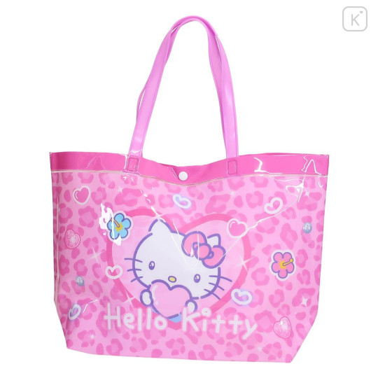 Japan Sanrio Waterproof Vinyl Beach Bag & Pool Tote - Hello Kitty : Leopard Pink - 1