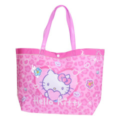Japan Sanrio Waterproof Vinyl Beach Bag & Pool Tote - Hello Kitty : Leopard Pink